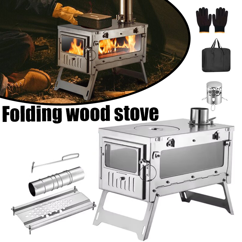 Outdoor Camping Fire Pit - 430 Stainless Steel Portable Tent Stove