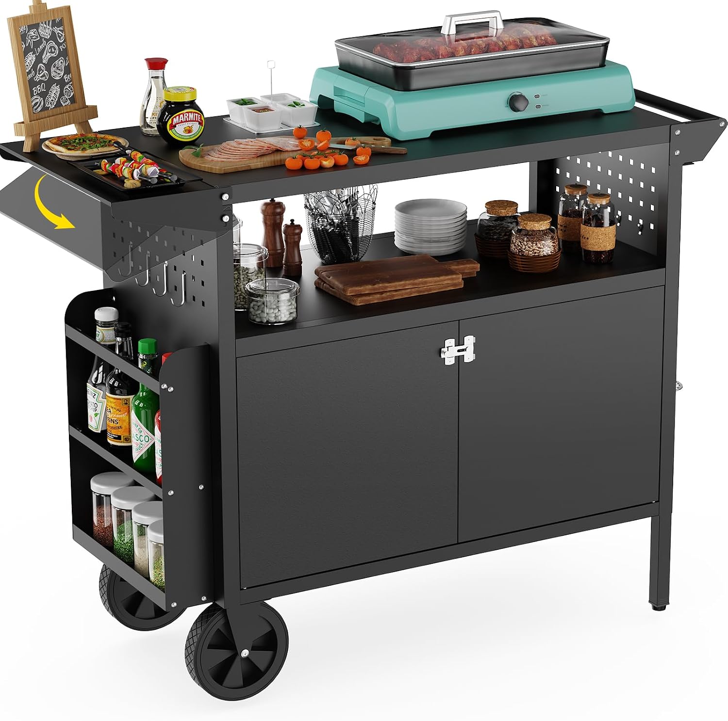 Outdoor Camping Folding Table - Outdoor Grill Cart Table With Storage