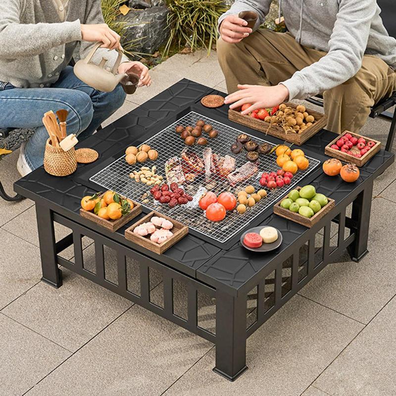 Outdoor Camping Fire Pit - Camping Firewood Stove Square Fire Pits