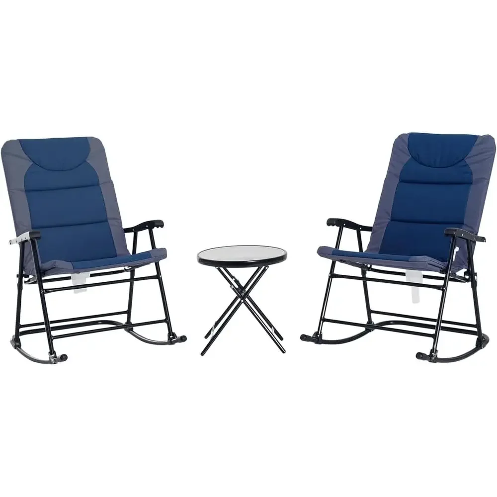 Outdoor Camping Rocking Chair - Navy Blue 3-Piece Outdoor Patio Furniture