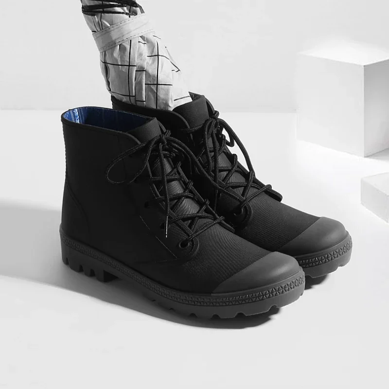 Outdoor Camping Winter - Winter Men Rain Boots Lace-up Ankle